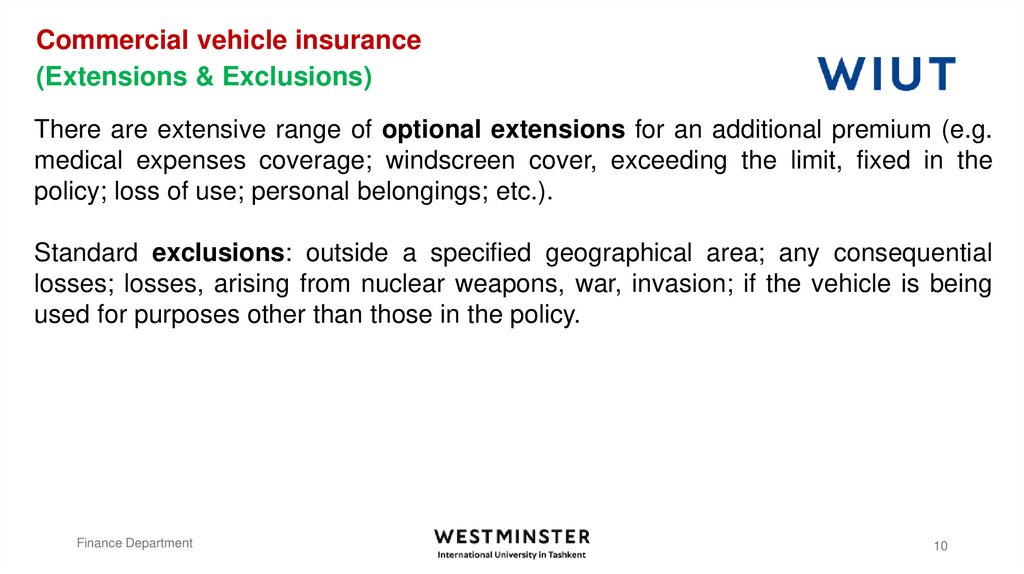 Commercial vehicle insurance (Extensions & Exclusions)