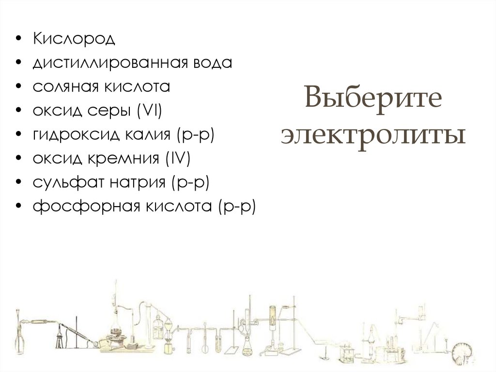 Выберите электролиты