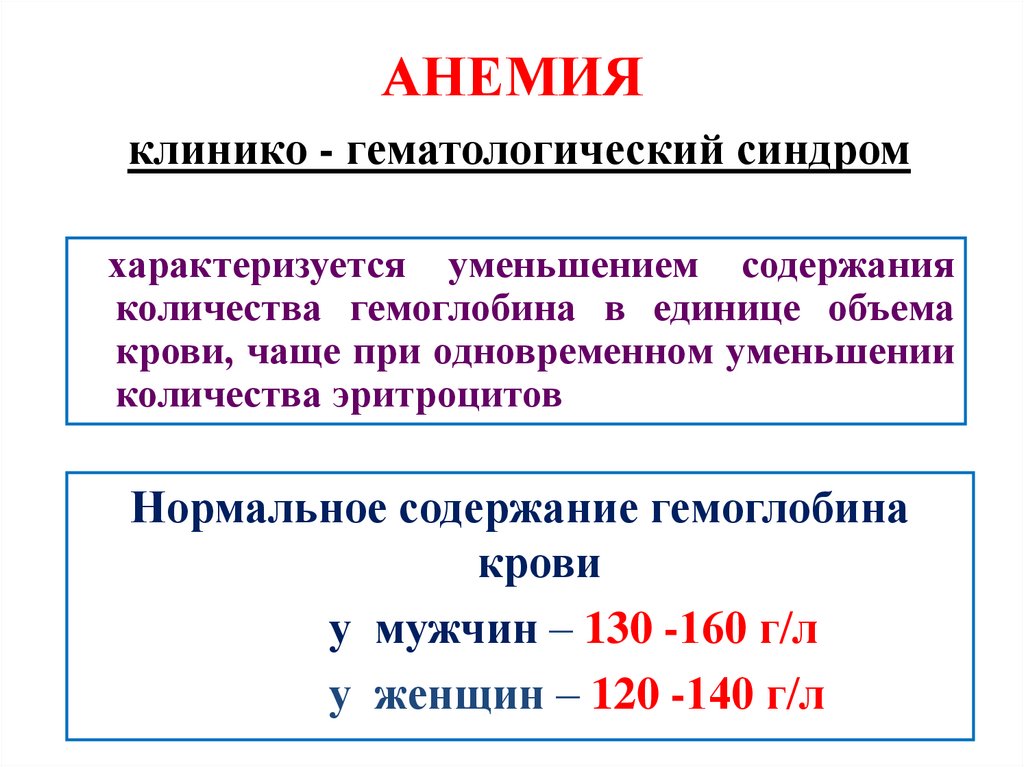 АНЕМИЯ клинико - гематологический синдром