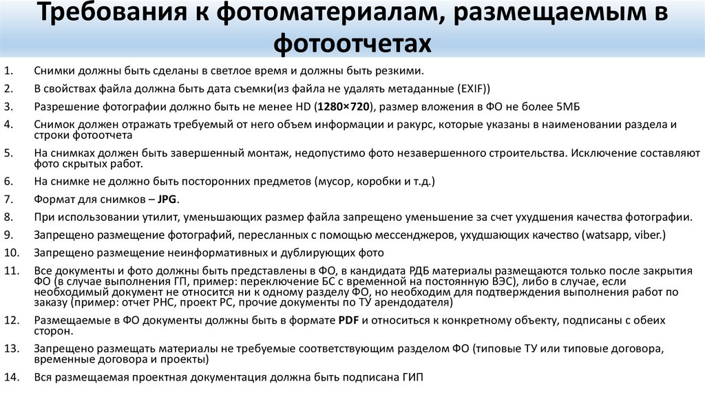 Требования к фотоматериалам, размещаемым в фотоотчетах