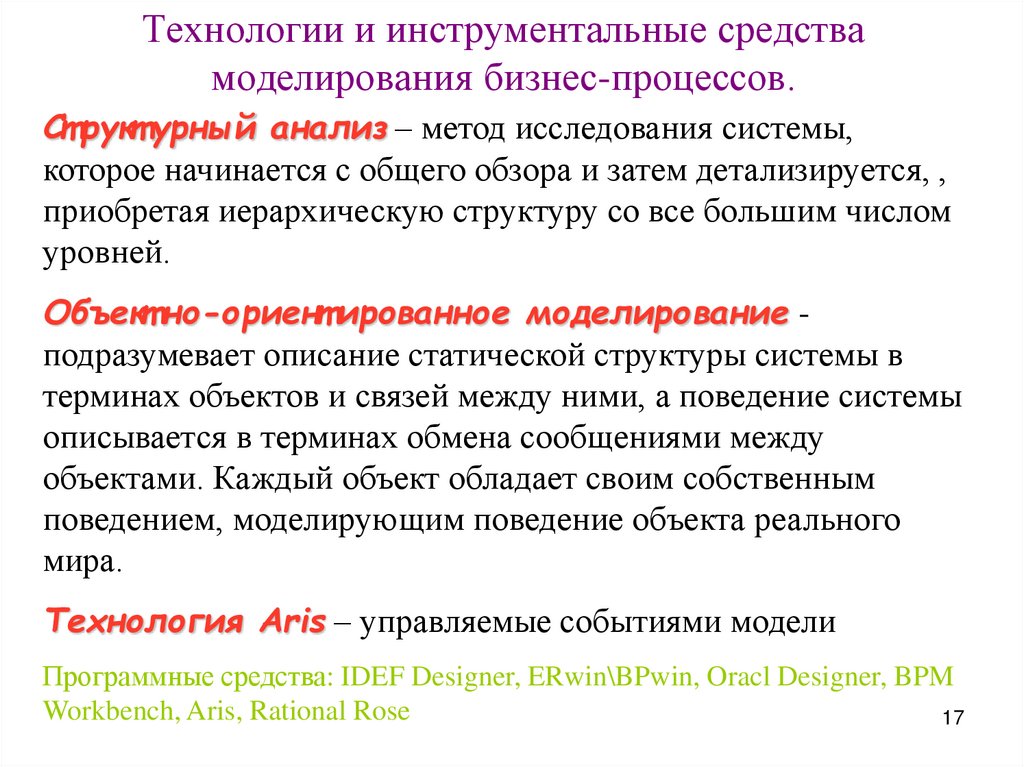 Технологии и инструментальные средства моделирования бизнес-процессов.