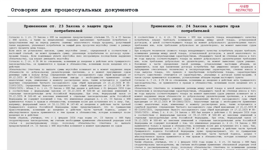 Оговорки для процессуальных документов