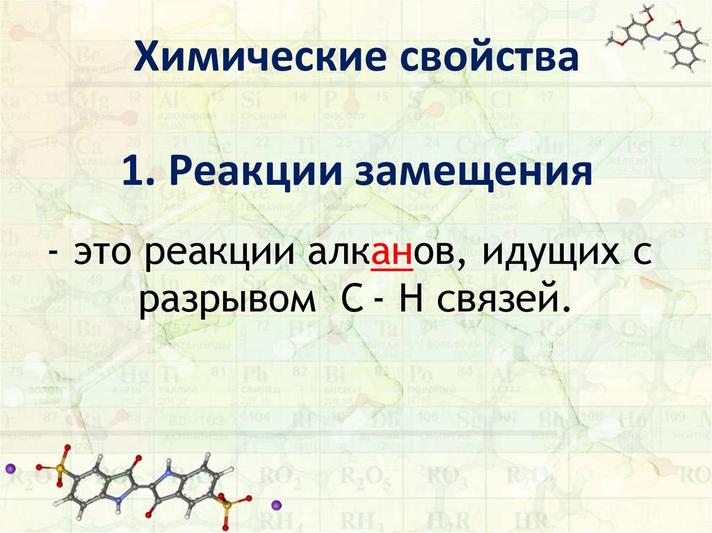 Химические свойства 1. Реакции замещения
