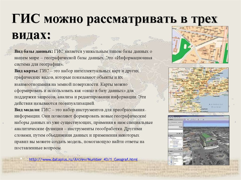 ГИС можно рассматривать в трех видах: