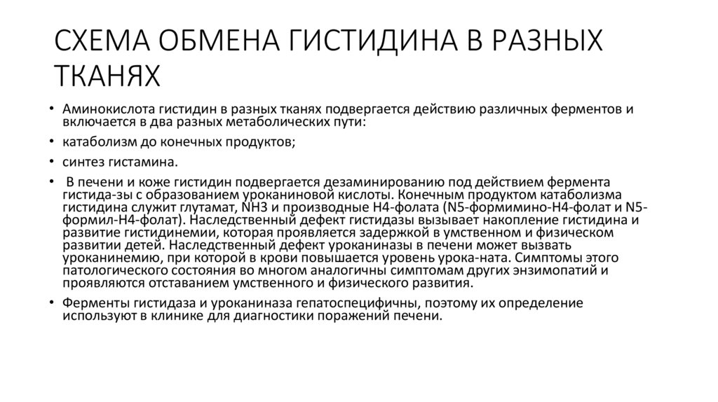 СХЕМА ОБМЕНА ГИСТИДИНА В РАЗНЫХ ТКАНЯХ