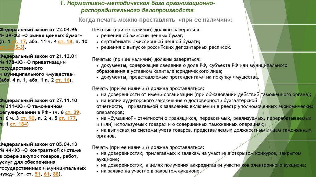 1. Нормативно-методическая база организационно-распорядительного делопроизводств