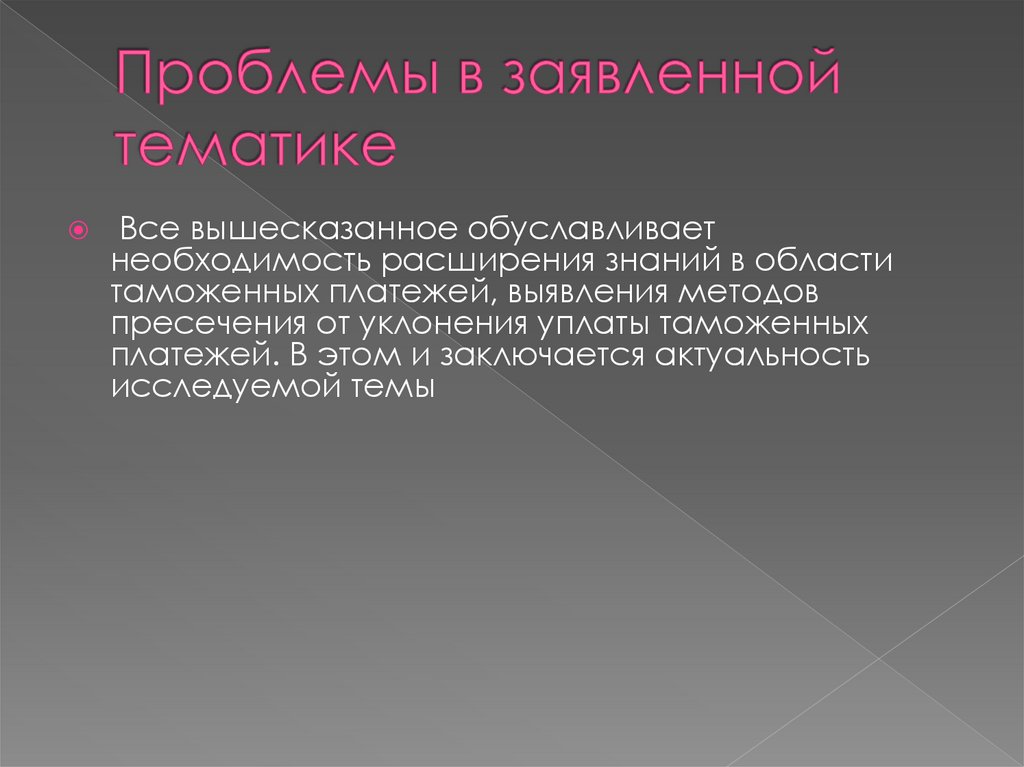 Проблемы в заявленной тематике