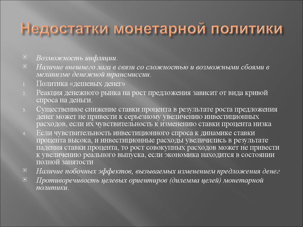 Недостатки монетарной политики