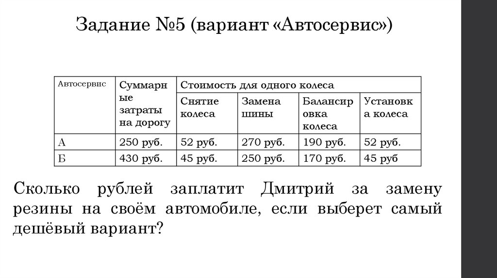 Задание №5 (вариант «Автосервис»)