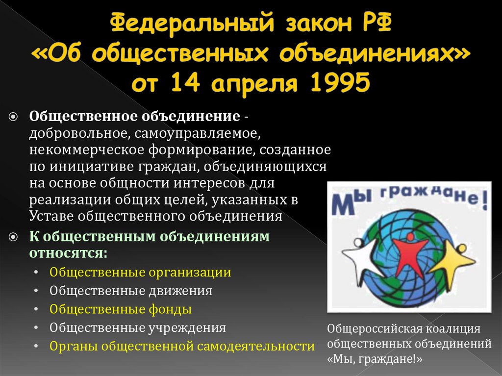 Федеральный закон РФ «Об общественных объединениях» от 14 апреля 1995