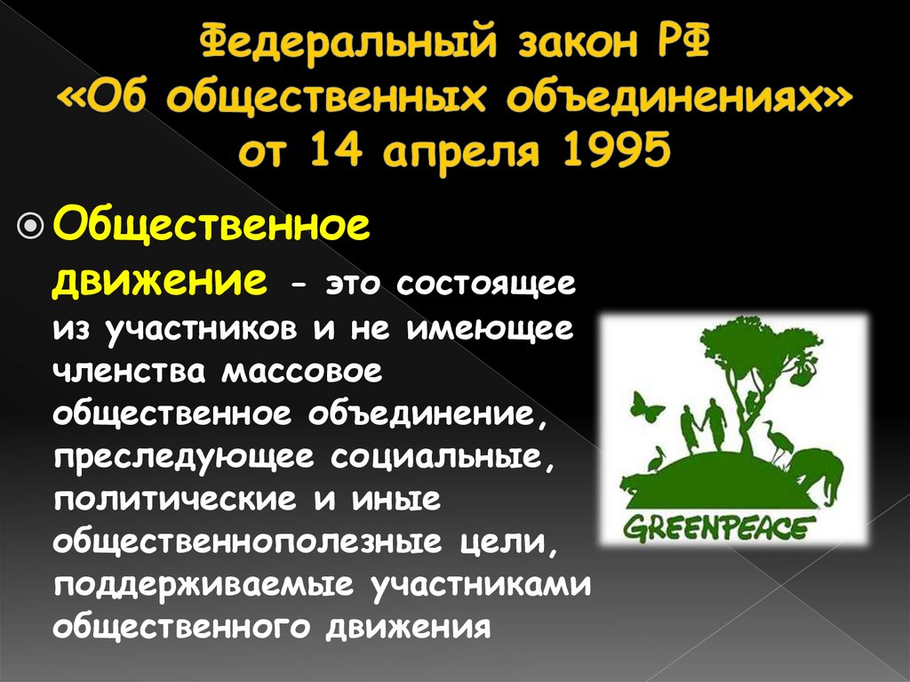 Федеральный закон РФ «Об общественных объединениях» от 14 апреля 1995