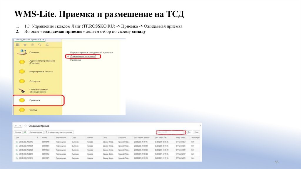 WMS-Lite. Приемка и размещение на ТСД