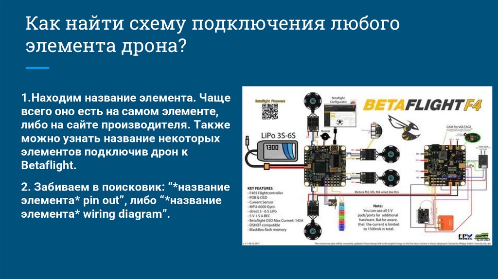 Как найти схему подключения любого элемента дрона?