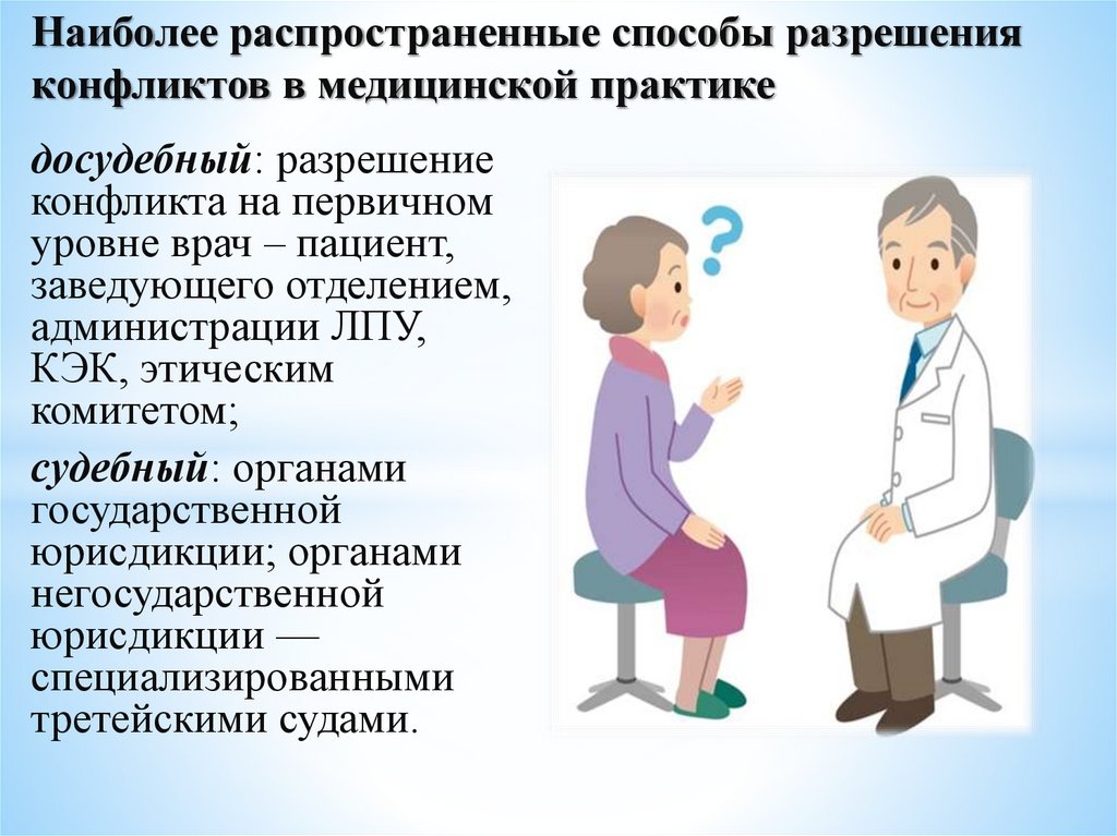 Наиболее распространенные способы разрешения конфликтов в медицинской практике