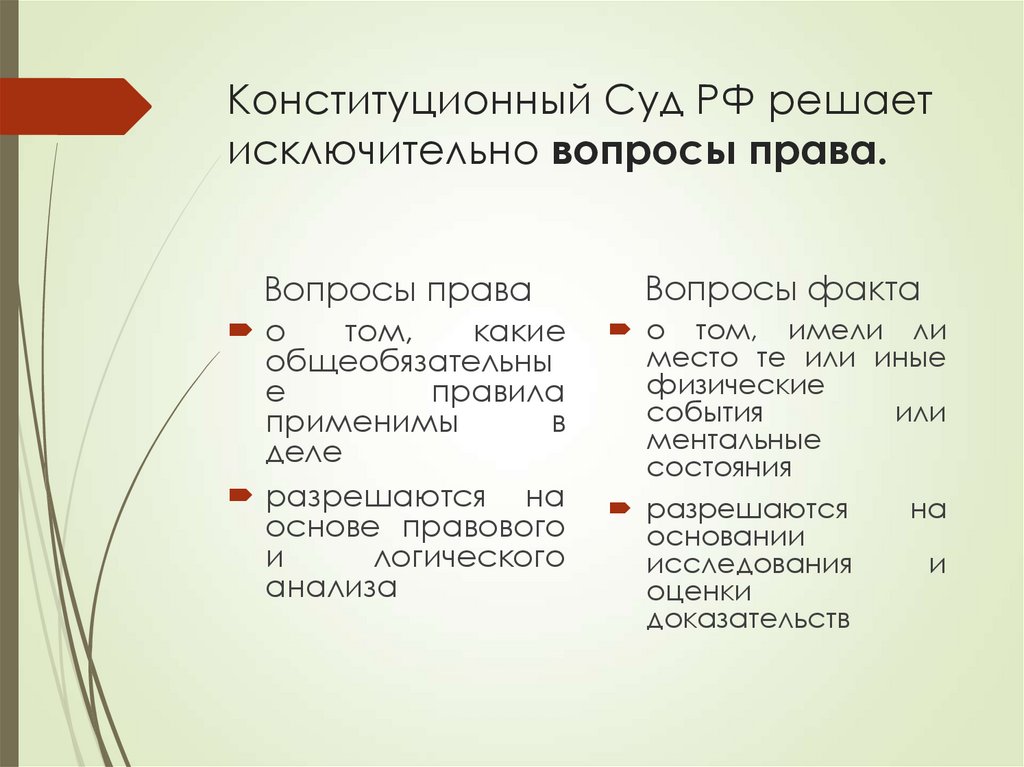 Конституционный Суд РФ решает исключительно вопросы права.