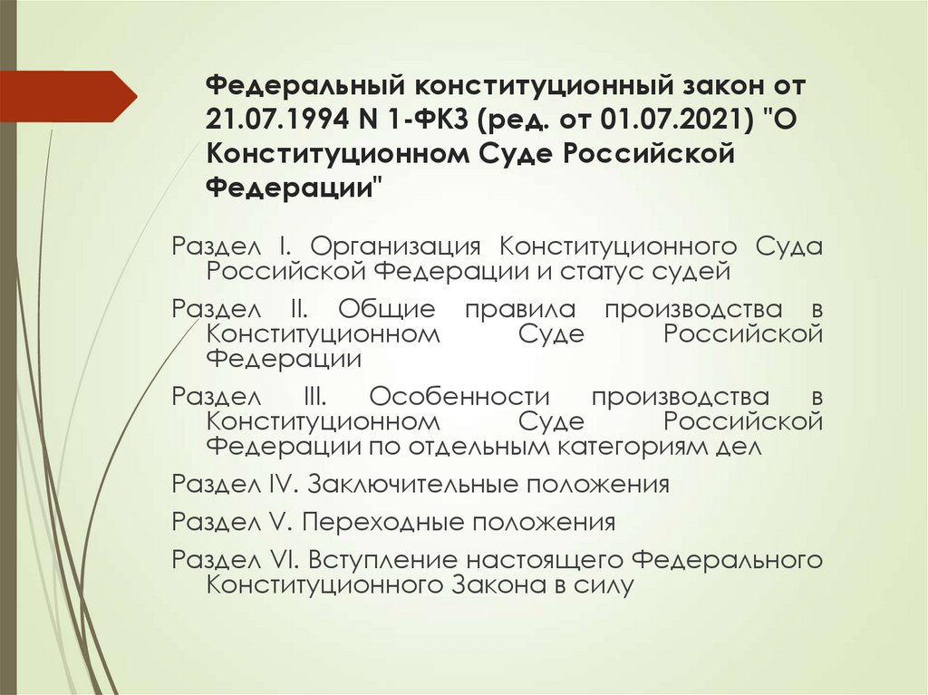 Федеральный конституционный закон от 21.07.1994 N 1-ФКЗ (ред. от 01.07.2021) "О Конституционном Суде Российской Федерации"