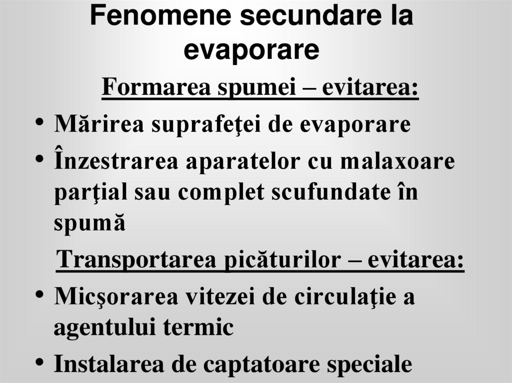 Fenomene secundare la evaporare