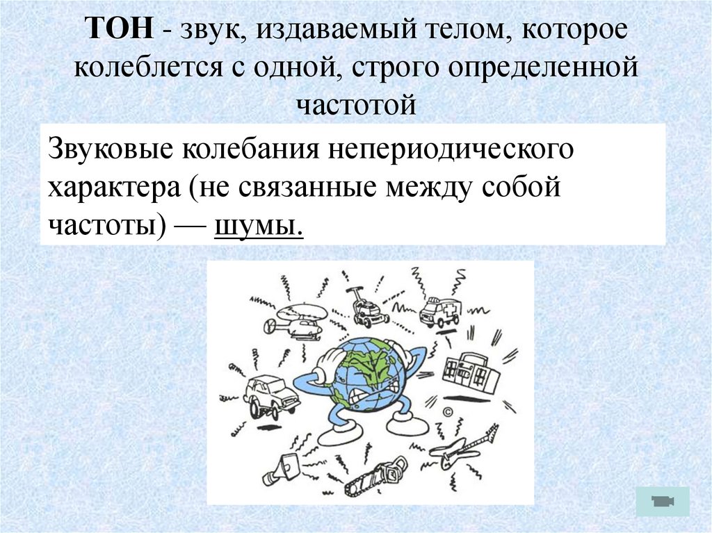 ТОН - звук, издаваемый телом, которое колеблется с одной, строго определенной частотой