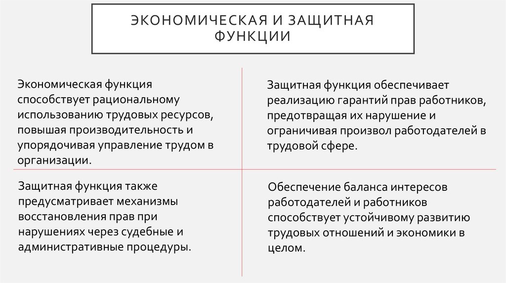 Экономическая и защитная функции