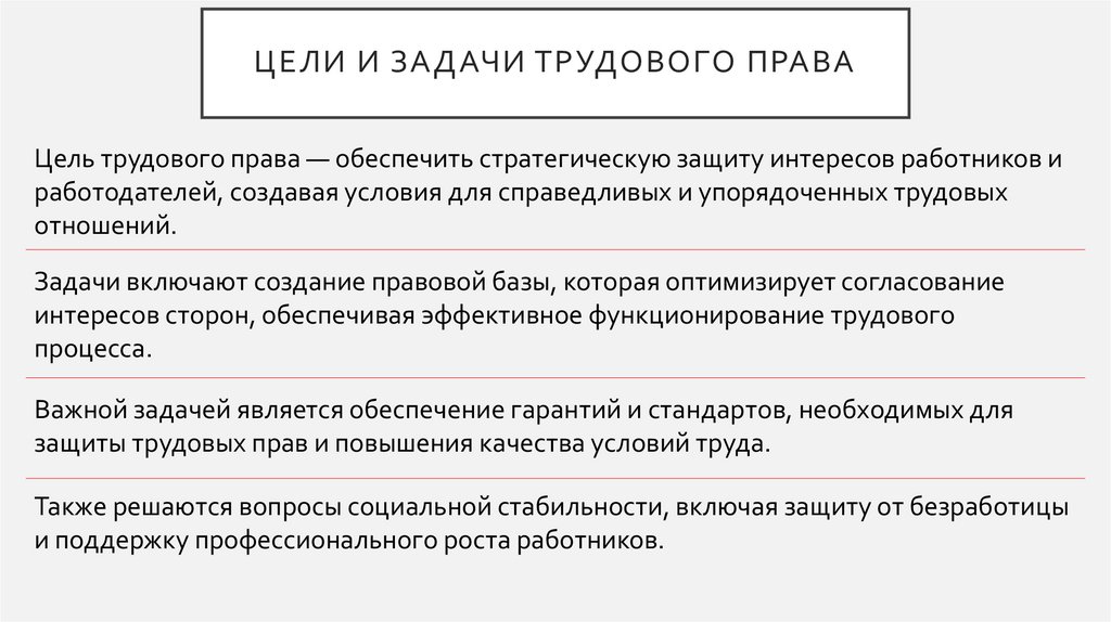 Цели и задачи трудового права