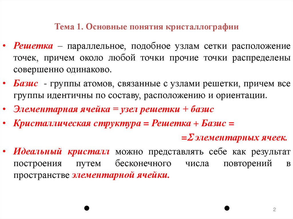 Тема 1. Основные понятия кристаллографии