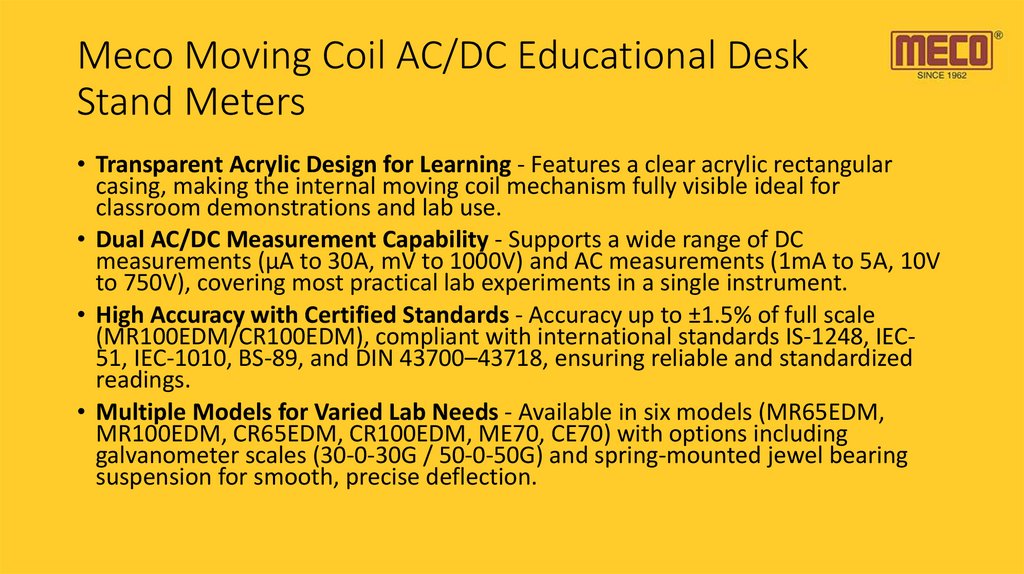Meco Moving Coil AC/DC Educational Desk Stand Meters