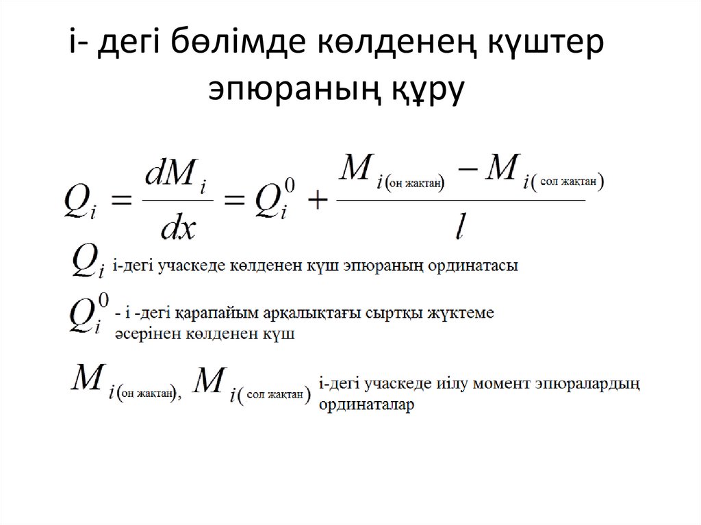 і- дегі бөлімде көлденең күштер эпюраның құру
