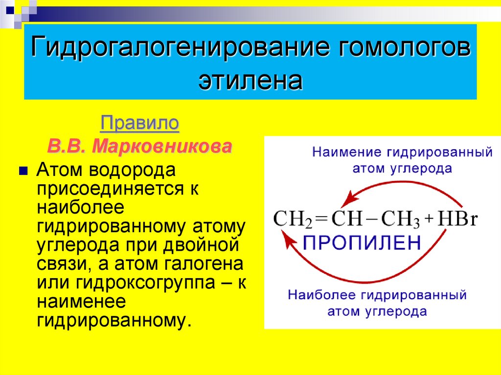 Гидрогалогенирование гомологов этилена