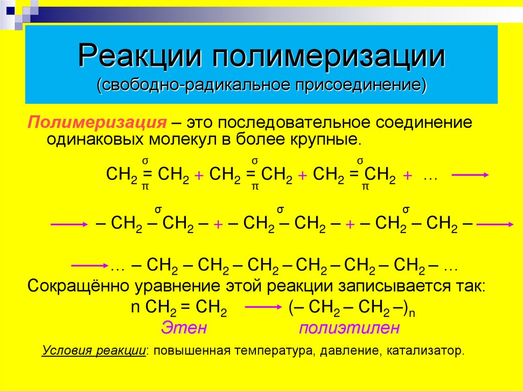 Реакции полимеризации (свободно-радикальное присоединение)