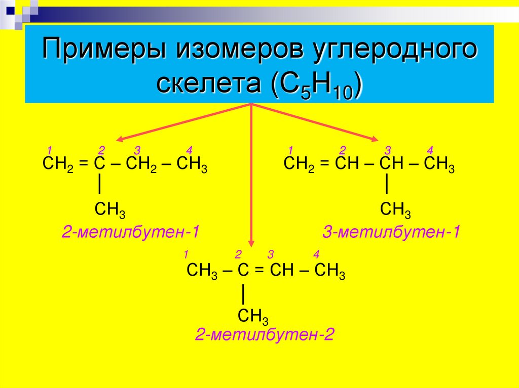 Примеры изомеров углеродного скелета (С5Н10)