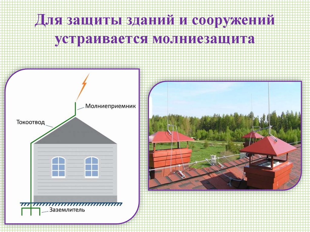 Для защиты зданий и сооружений устраивается молниезащита
