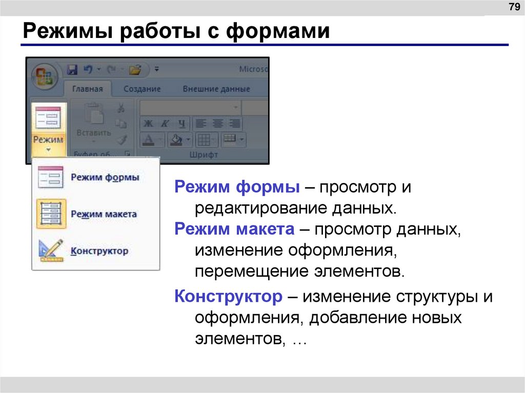 Режимы работы с формами