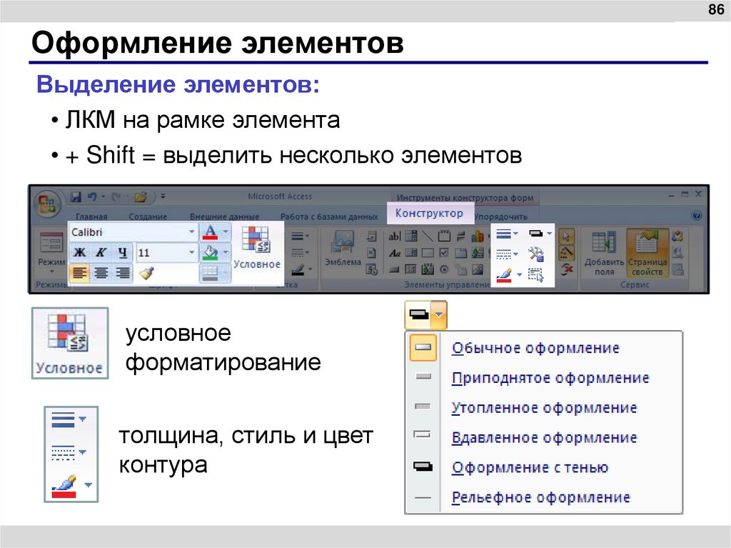 Оформление элементов