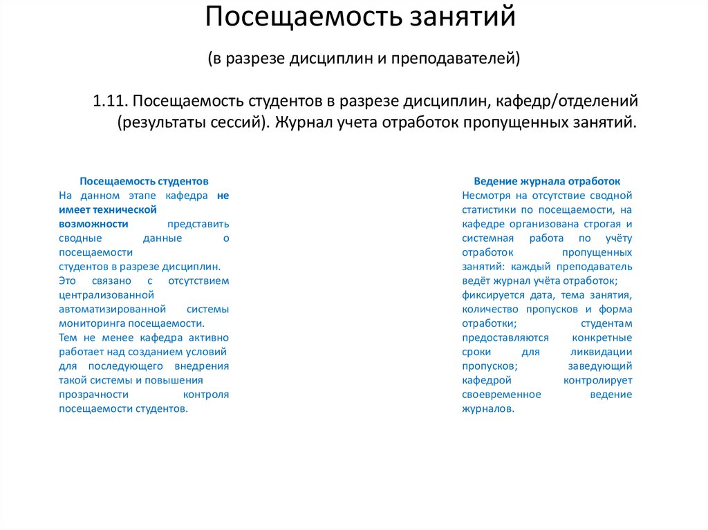 Посещаемость занятий (в разрезе дисциплин и преподавателей)