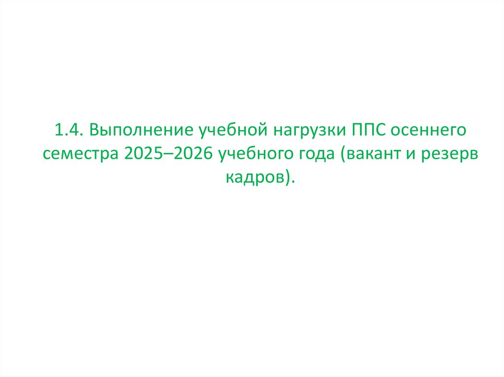 1.4. Выполнение учебной нагрузки ППС осеннего семестра 2025–2026 учебного года (вакант и резерв кадров).