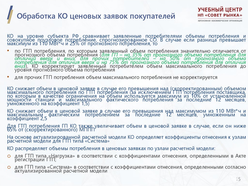 Обработка КО ценовых заявок покупателей
