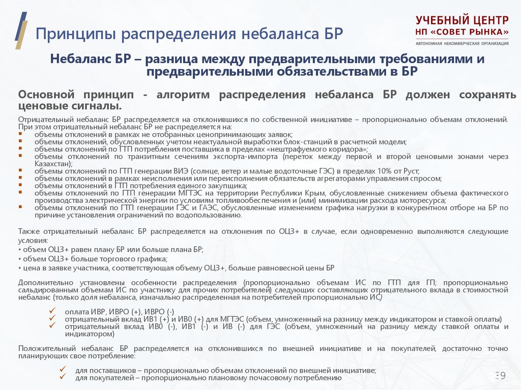 Принципы распределения небаланса БР