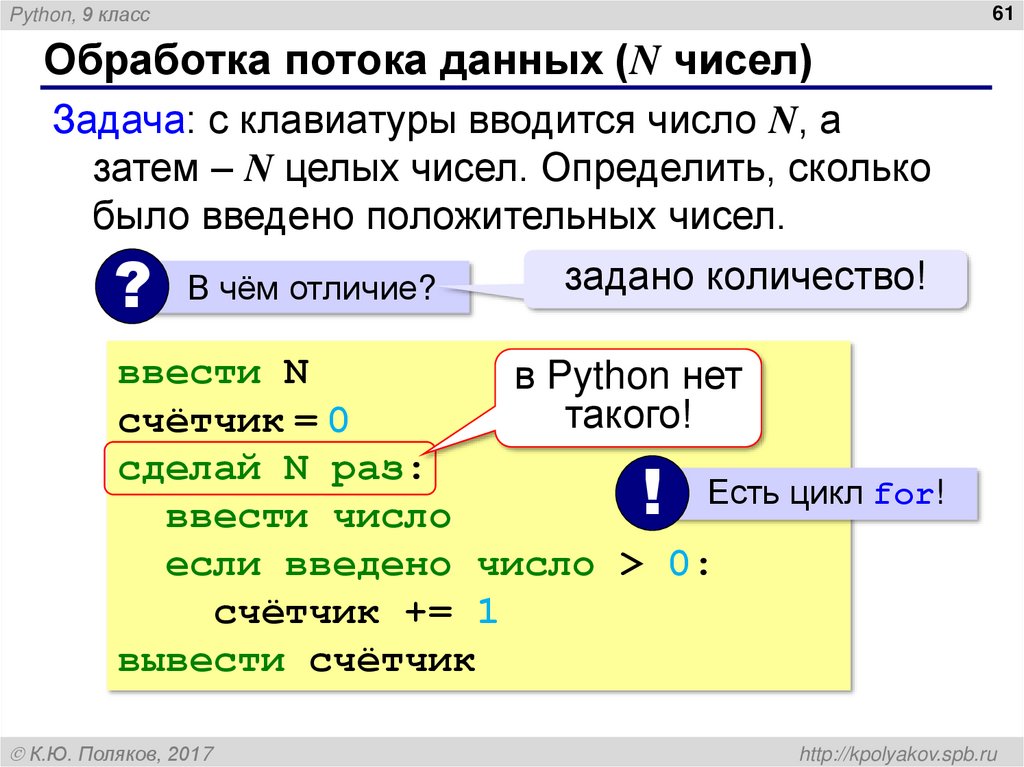 Обработка потока данных (N чисел)
