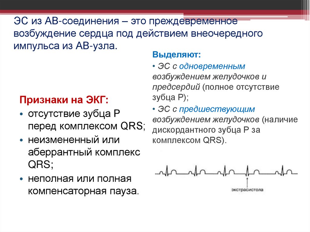 ЭС из АВ-соединения – это преждевременное возбуждение сердца под действием внеочередного импульса из АВ-узла.