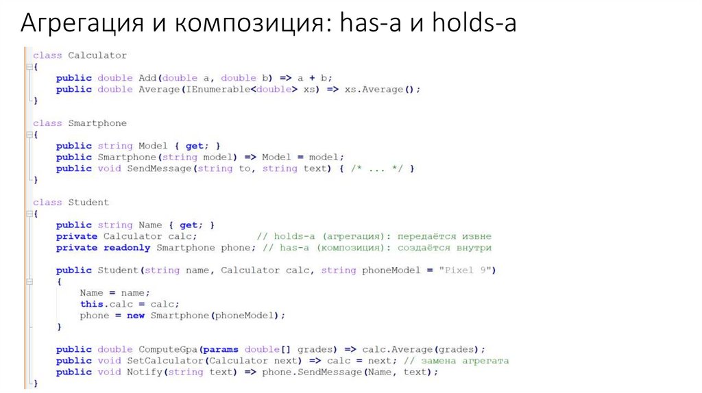 Агрегация и композиция: has-a и holds-a