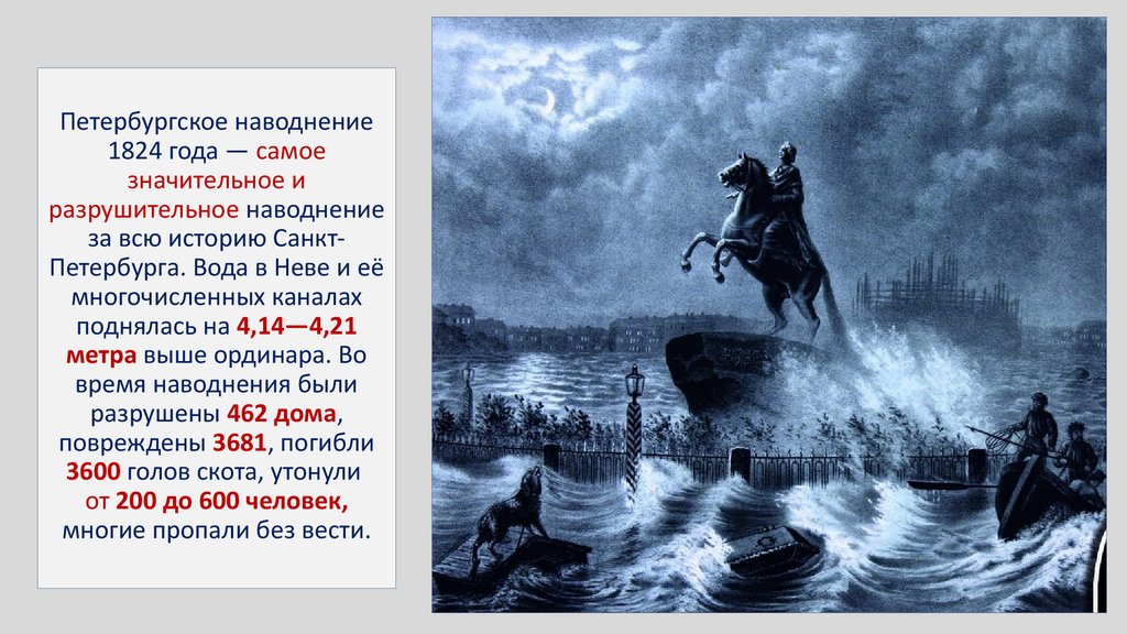 Петербургское наводнение 1824 года — самое значительное и разрушительное наводнение за всю историю Санкт-Петербурга. Вода в