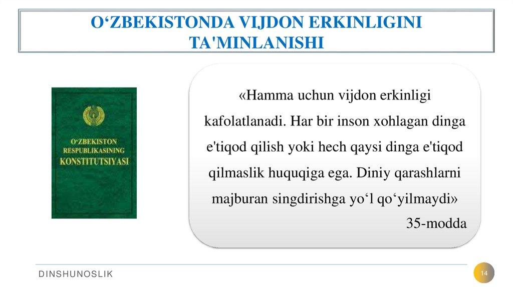 O‘ZBEKISTONDA VIJDON ERKINLIGINI TA'MINLANISHI