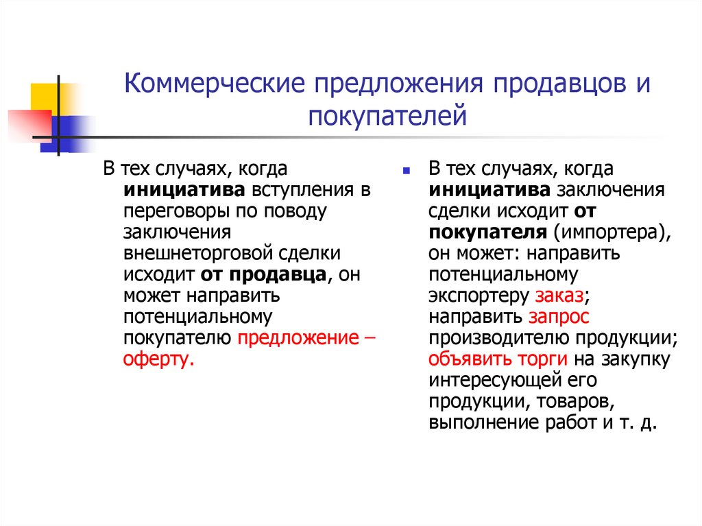 Коммерческие предложения продавцов и покупателей
