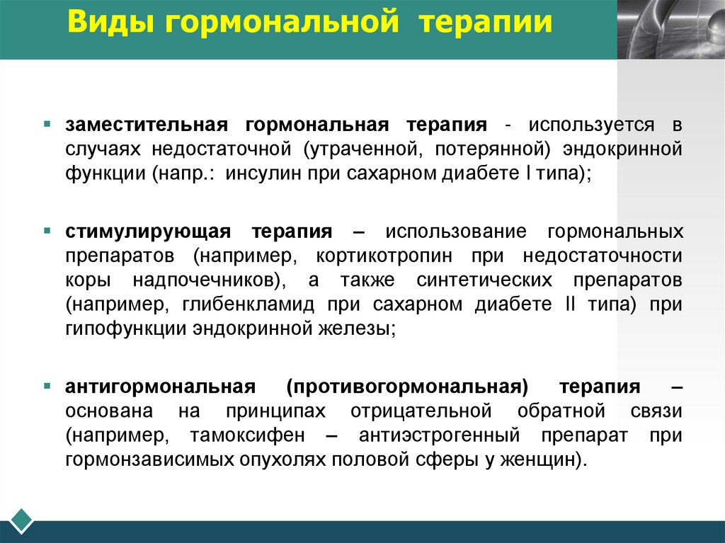 Виды гормональной терапии