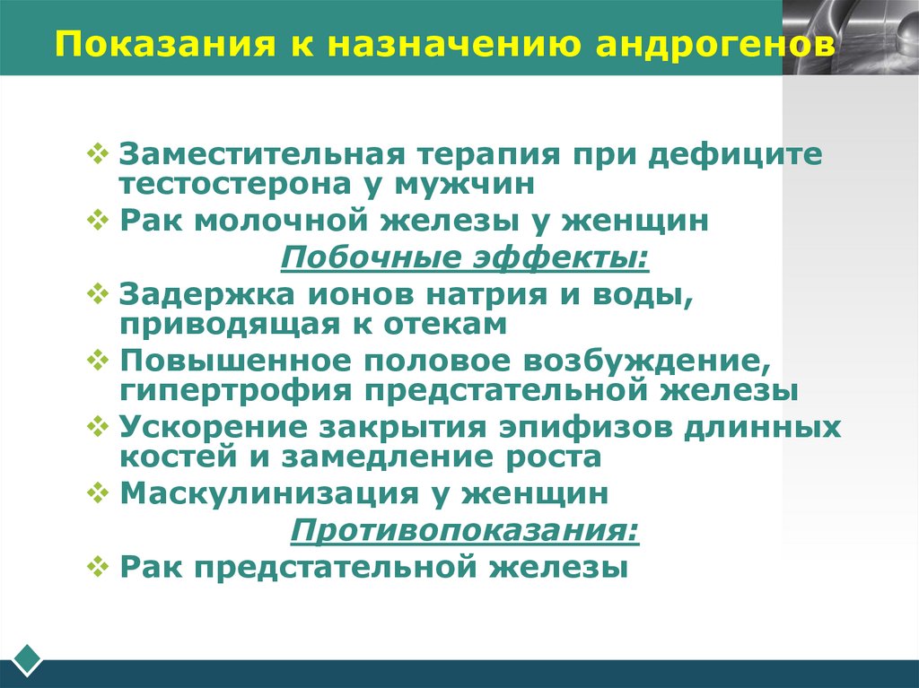 Показания к назначению андрогенов
