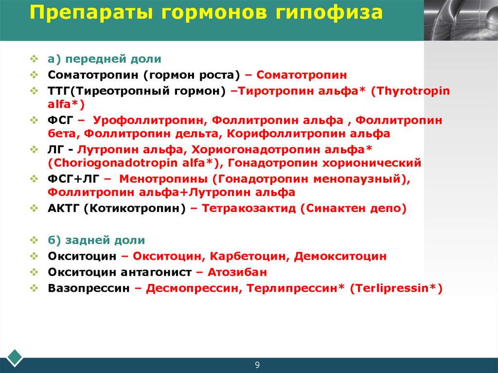 Препараты гормонов гипофиза