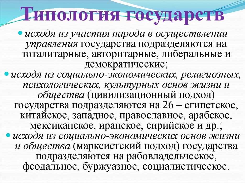   Типология государств