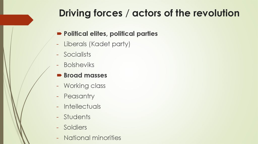Driving forces / actors of the revolution