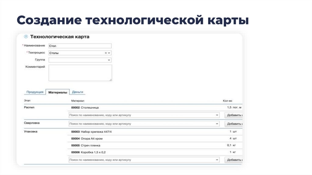 Создание технологической карты