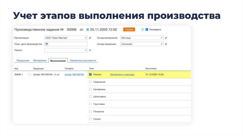 Учет этапов выполнения производства